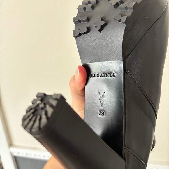 NEW All Saints Sarris Black Leather Platform Chunky Ankle Booties Size 9 - Picture 8 of 11